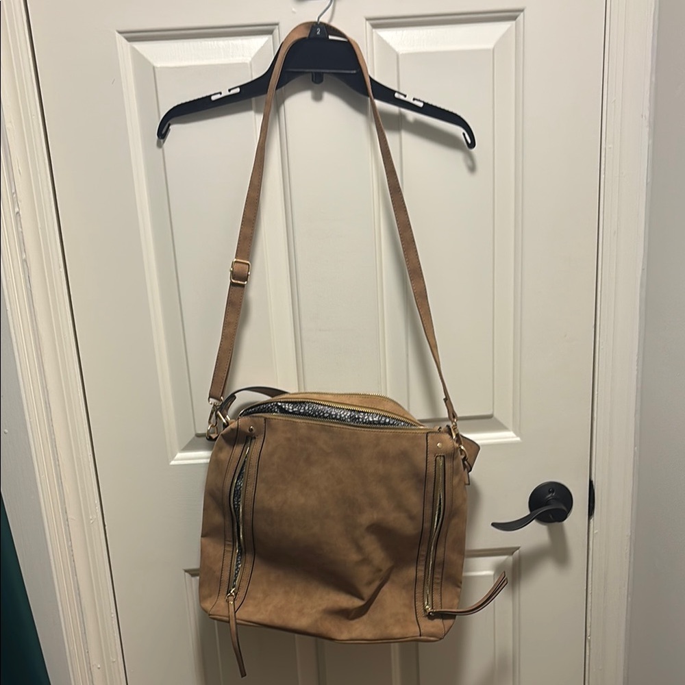 Elegant Tan Faux Suede Handbag